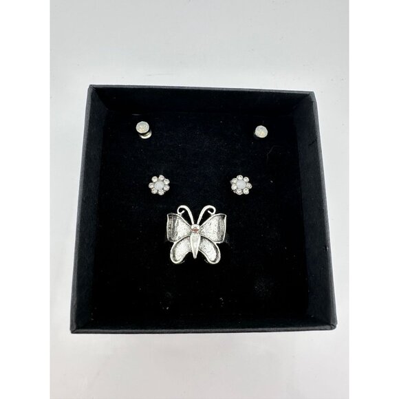 Beautiful .925 Sterling Silver Butterfly Ring (Size 7.5) w 2 pairs of Earrings - Picture 1 of 10